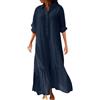 Generic Abito Estivo Donna Cotone Lino - Abito Maxi Manica Lunga Estivo Ampio Casuale Colore Uniforme - Abito Maxi Donna Lino Cotone Ultra Confortevole Taglia Grande Abito Da Spiaggia Vacanze, Blu scuro, XXXL