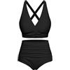 Svanco Costume da Bagno Due Pezzi Donna Top Bikini Incrociato Slip A Vita Alta E Increspato Set Bikini Push Up Donne Costumi da Bagno Nero M