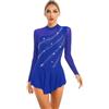Freebily Abito da Pattinaggio Artistico Donna Paillettes Leotards Vestito Danza Classica Manica Lunga Body da Balletto Ballerina Costumi di Danza Samba Rumba Jazz Dancewear Blu reale L