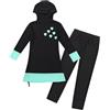 Riismen Modesto Costume da Bagno Musulmano per Bambina Lungo Abbigliamento da Bagno Islamico Hijab Conservatore Costume Full Body Completo Copertura Burkini Nero 10-12 Anni