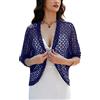 Gyabnw Coprispalle Donna Casual Elegante Leggero Cardigan Estivo Corto a 3 4 Maniche Chic Gilet Aperto a Pizzo Bolero Elegante Traspirante Shrug Blu Notte, S