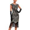 Generico Abito da Donna con Collo sospeso Anni 20 Abito con Frange Vestito Paillettes Donna Offerte Dress Vestito da Sera Paillettes Anni 20 per Carnevale Charleston Festa Tema