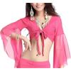 SamHeng Top corto da danza con maniche svasate da donna, top avvolgente classica scollo V maniche 3/4 in tulle, camicia lacci per danza del ventre tribale, camicetta con nappe for annodare per abbigliamento