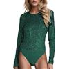 Generic Body con glitter da donna, outfit da bodysuit elegante con paillettes, jumpsuit per festival e swinger club, a maniche lunghe, snellente, per la pancia, completo intimo da nightclub, tuta scintillante
