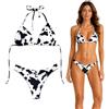 ELIXIUMPRO Costume da Bagno Donna Bikini a Triangolo con Lacci e Slip (Coppe Estraibili)- Fantasie Floreali e Animalier - Set Due o Tre Pezzi Mare Piscina (IT, Testo, L, Regular, Regular, MUCCATO Nero)