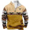 oneforus Uomo Giacche azteche Occidentali Cowboy Felpe Vintage Etniche grafiche Casual Manica Lunga 1/4 Zip Colletto rialzato Pullover Top