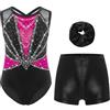 Freebily Body Ginnastica Artistica Bambina Balletto Leotards con Pantaloncini e Fascia per Capelli Body Danza Classica Moderna con Strass Abito da Pattinaggio Artistico Rosa caldo&Nero 7-8 anni