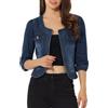 Allegra K Giacca corta in denim da donna senza collo a maniche 3/4, Blu scuro, M