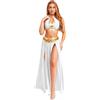 TiaoBug Costume Danza del Ventre Donna Vestito Danzatrice del Ventre Ballo Indiano Arabo Abito da Ballo Lirico Contemporaneo Crop Top Gonna Lunga Costume Carnevale Halloween Bianco A S
