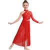 dPois Ragazza Vestito da Balletto Ballo Lirico Contemporaneo Monospalla Body Danza Classica Ginnastica Abito da Pattinaggio Artistico Costume Danza Samba Salsa Rosso 11-12 Anni