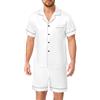 Lovasy Pigiama Uomo in Raso Estivo con Bottoni Davanti Pigiami Set Corta Scollo a V e Maniche Corte 2 Pezzi Seta Pigiama da Casa Leggero T-Shirt,A-Bianco,XL