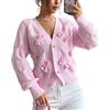 KIJSKKOPO Cardigan Corto Lavorato A Maglia da Donna con Maniche Palloncino, Maglione Rosa con Scollo V, Bottoni, Fiocco, Maglia Trecce, Giacca, Cappotto, Sweater Sottile Elegante, Invernale, Autun