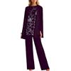 Generic Completo Donna Elegante Estiva Cerimonia Orlo Irregolare Leggera Camicia Pantaloni Larghi 3 Pezzi Tuta Completa Taglie Forti Casual Tinta Unita Set Coordinato Comodi Mode Tute Curvy Completi Estivi