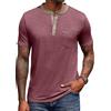 COOFANDY Camicia Henley a Maniche Corte da Uomo Henley Shirt Estiva Casual T-Shirt Maglietta con Tasca Rosso Scuro XXL