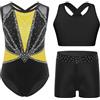 Freebily Body Ginnastica Artistica Bambina con Crop Top e Pantaloncini Body Danza Classica Senza Maniche Tuta da Pattinaggio Artistico Dancewear Performance Giallo 7-8 anni