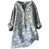 Generic Camicie estive in lino per le donne a maniche lunghe a 3/4 garza increspata 2026 top comode camicette occidentali oversize cotone taglie forti grafica primavera festa scollo a V autunno vestibilità