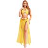 TiaoBug Costume Danza del Ventre Donna Vestito Danzatrice del Ventre Ballo Indiano Arabo Abito da Ballo Lirico Contemporaneo Crop Top Gonna Lunga Costume Carnevale Halloween Oro A XL