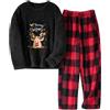 UMIPUBO Pigiama Donna Invernale Natalizio Pile Due Pezzi Caldo Natale Pigiami da Casa Felpato Set Tasche Elegante Manica Lunga e Pantalone Lungo Indumenti da Notte Loungewear Regalo Regali (Nero, M)