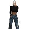 Fujian Friday Chic Moda Dolcevita Manica Lunga Top Delle Donne Solido Di Base Magliette Sexy Top Cropped Streetwear-nero, S