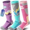 ANTSANG Calze Termiche Bambini Lana Merino per Sci Ragazzi Ragazze Inverno Calde Spesse Alte al Ginocchio per Sciare Snowboard 3 Paia(Viola/Verde/Rosa,29-34)