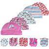 Chamie Set di cappelli e muffole per neonati - 5 cappellini e 5 paia di guanti per bambini da 0 a 6 mesi, 100% cotone Unicorno rosa Taglia unica