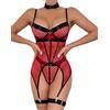 EVELIFE Set di lingerie da donna, sexy, gotico, body con giarrettiera e girocollo, biancheria intima, babydoll senza calze, Rosso, M
