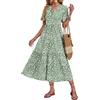 AUSELILY Vestito Lungo Estivo Donna Manica Corta a Volant Scollo V Vestito da Mare Spiaggia Lungo Abito Casual Elegante con Tasche Oliva Foglia M