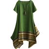 Vogstyle Donna Estate Lino Cotone Manica Corta Maglietta Tops Shirt Vestito Verde M