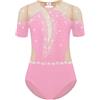 Yiesvsov Bambina Tuta Da Ginnastica Maniche Corte Costume Da Ginnastica Glitter Pattinaggio Artistico Body Completo Tuta Balletto Body Costume Danza Rosa 9-10 anni