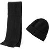 Embouro 2PCS Set di Sciarpe Beanie in Maglia di Lana Merino per Uomo e Donna, Sciarpe Lunghe Invernali Morbide e Calde con Cappello Beanie di Lana (Nero)