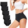 TUUHAW Mutande Donna Pacco da 5 Culotte Vita Alta Slip Cotone Mutantina Elastiche Pantaloncini Post Parto Taglia Nero 2XL