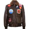 Infinity Leather Giubbotto Bomber da Uomo in Pelle Marrone con Collo e Toppe in Pelle di Pecora Stile Top Gun Air Force A2 Flight XS
