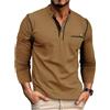 HZQIFEI Maglietta da Uomo Henley Manica Lunghe Casuale Henley Shirt Leggero Uomo T Shirt Manica Lunga Vintage CS01 (Giallo, L)