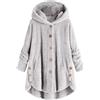 Generico Giacca Invernale Donna in Peluche con Cappuccio,Giacche Termica con Orlo Asimmetrico e Bottoni Laterali,Felpa Pile Classica in Tinta Unita,Giacca Teddy Donna Morbida e Confortevole