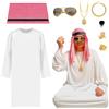 MmmLucipor Costume da Sceicco Arabo Uomo, Vestito Arabo Uomo, Arabo Costume Set per adulti, (incluso foulard, occhiali da sole da festa, barba finta, collana, braccialetto e anello (XXL)