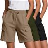Neer Confezione da 3 Pantaloncini Cargo da Donna, in Vita Elasticizzata, con Coulisse, Lunghezza al Ginocchio, Stile Casual, con Tasche Cargo