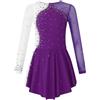 Freebily Abito da Pattinaggio Artistico Bambina Strass Leotards da Ginnastica Vestito da Danza Classica Moderna a Maniche Lunghe Vestito Ballerina Ballo Latino Dancewear Viola 13-14 Anni