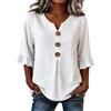 Generico Camicia Donna, Camicia Lino Donna Estiva Cotone Camicie Elegante Di 3/4 Manica a Volant Scollo a V Con Bottoni Bluse Leggero Camicette Ricamo Vintage Casual Top da Spiaggia Maglietta Leggera e Comoda