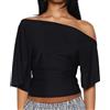 Betrodi Top corto da donna con spalle scoperte mezza manica increspato asimmetrico Dolman manica corta top Y2k Uscire T Shirt Streetwear