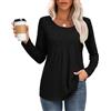 MOLERANI Camicie da Donna Scollo Rotondo Top Casual da Donna a Manica Lunga con Pieghe Frontali Nero 3XL