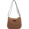 NIDONE Borsa da Spiaggia in Paglia da Donna, Borse in Paglia a Spalla Singola Intrecciata, Borse estive a Tracolla di capacità con Cerniera per Viaggi di Vacanza, Kaki