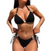 JFAN Costume da Bagno Donna Due Pezzi Sexy Halter Triangolo Bikini Donna Mare Curvy Brasiliana Imbottito Bikini Top e Vita Bassa Costume Perizoma Tie Laterale,Nero,S