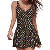 SHEKINI Donna Vintage V-Collo Ruched One Piece Gonna da Bagno Modesto Controllo Pancia Costume da Bagno(XL,Punti Colorati)