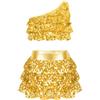 Riismen Vestito da Ballo Bambina Latino Americano Paillettes Abito da Ballo Tutu Monospalla Crop Top Tango Costume Salsa Jazz Dancewear Artistico Vestito da Pattinaggio Oro 5-6 Anni
