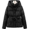Generico Donna Inverno Ispessito Elegante Caldo Stand Collare Colore Solido Sottile Con Cappuccio Piumino Moda Casual Cerniera Giacca Con Cappuccio Con Cintura (Nero,M)