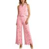 Generisch Set da 2 pezzi da donna, elegante, per ospiti di matrimonio, in pizzo, traspirante, senza maniche, con colletto e pantaloni larghi, abbigliamento estivo alla moda