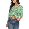 Yukiuiny Donna Camicia a Quadri in Flanella Classico Blusa Cotone Maniche Lunghe Camicetta in Base Top Casual-Verde Bianco(90% Cotone,10% Lino)/M