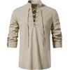 PADOLA Camicia in Lino Medievale Uomo Primavera-Estate, Maniche Lunghe Henley Cosplay Fantasia Gotico da Pirata
