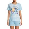 Disney Stitch T-Shirt e Pantaloncini per Donna, Pigiama in Morbido Cotone Set da 2 Pezzi con Motivo Surf Club, Regalo per Donne e Adolescenti | Taglia M | Blu