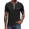 COOFANDY Camicia Henley a Maniche Corte da Uomo Henley Shirt Estiva Casual T-Shirt Maglietta con Tasca Nero 3XL